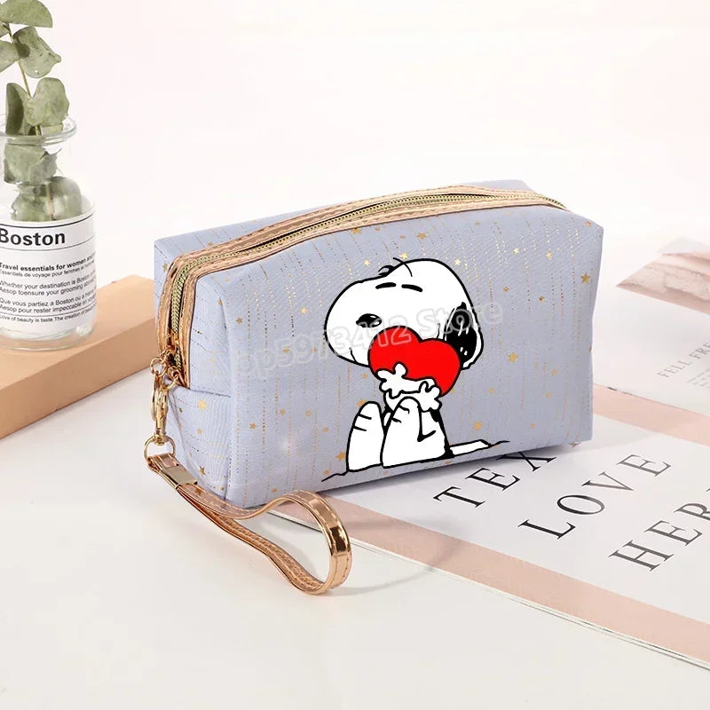 Snoopys Women Makeup Bag Kawaii Portable Cosmetic Pouch Glitter Travel Organizer Large Capacity Toiletry Storage Bags Girl Gift