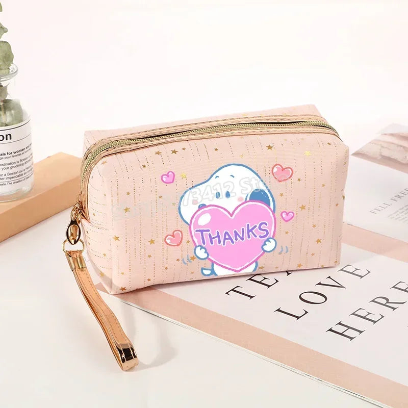 Snoopys Women Makeup Bag Kawaii Portable Cosmetic Pouch Glitter Travel Organizer Large Capacity Toiletry Storage Bags Girl Gift
