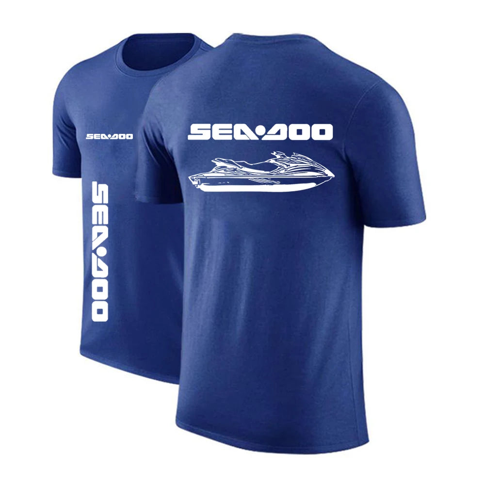 Sea Doo Seadoo Moto Men's New Summer Hot Sale Solid Color T-Shirts Casual Round-Neck Short-Sleeved Fashion Printing Top Clothing