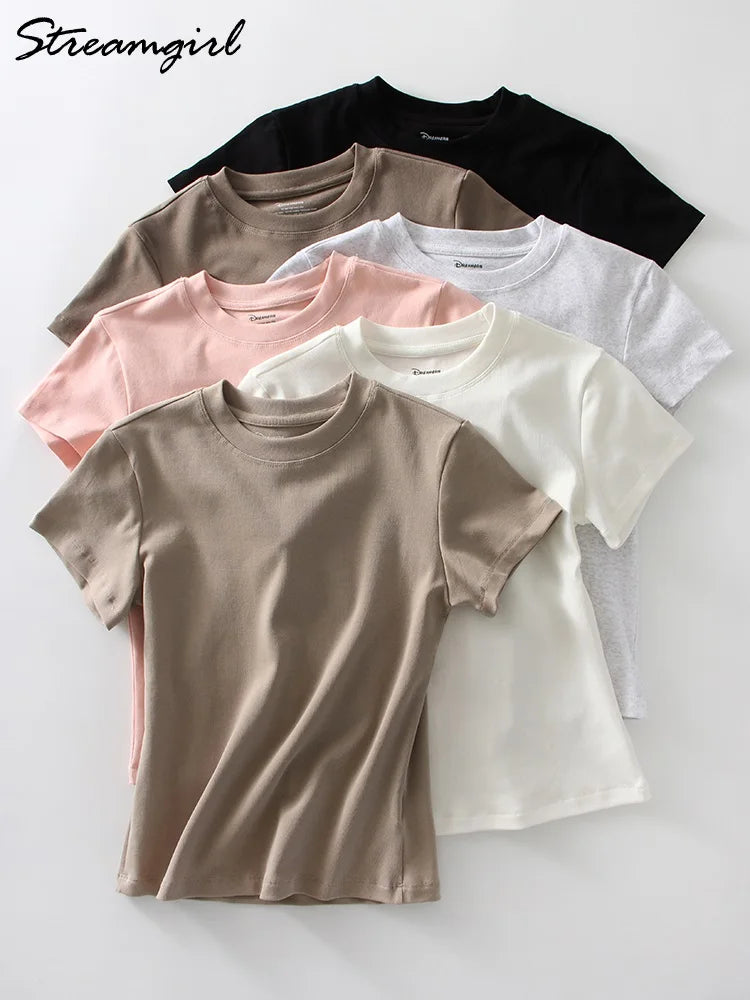 Basic T Shirts Women Cotton Slim Fit White Tops Summer Black Tees Crew Neck 100% Cotton T Shirt For Women Plain T-shirts Soft