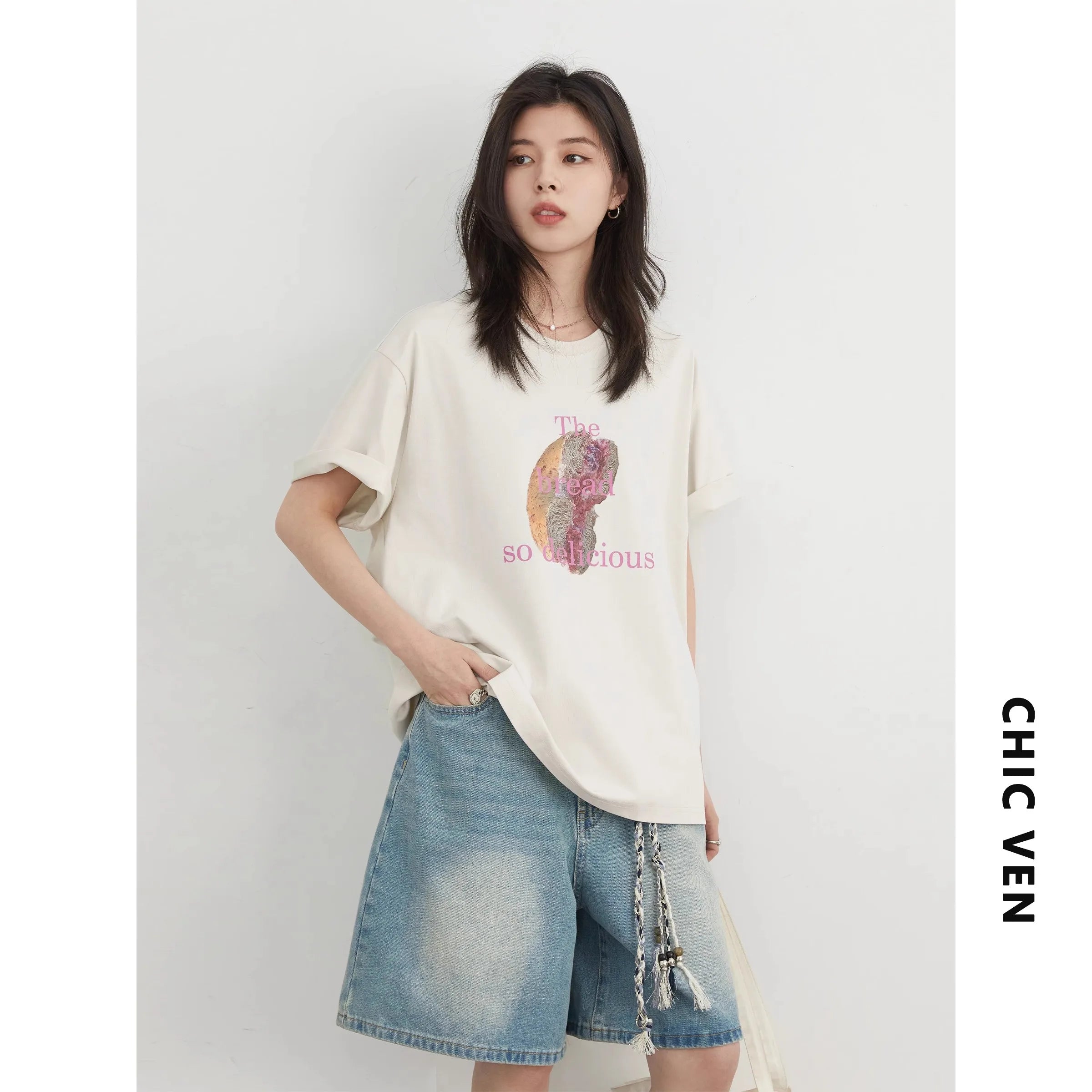 CHIC VEN Women T-Shirts Cool Sunscreen Printed Short Sleeve Tees Antibacterial Quick Drying Top for Girl Summer UPF50+ 2025