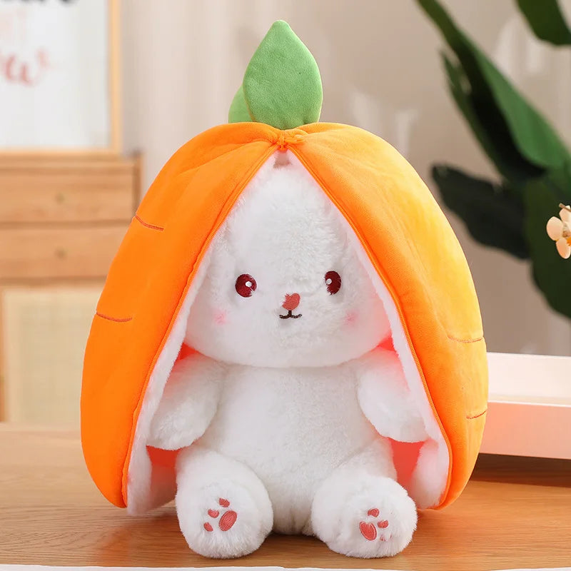Kawaii Fruit Transfigured Bunny Plush Toy Cute Carrot Strawberry Turn Into Rabbit Animals Plush Toy Kids Birthday Christmas Gift