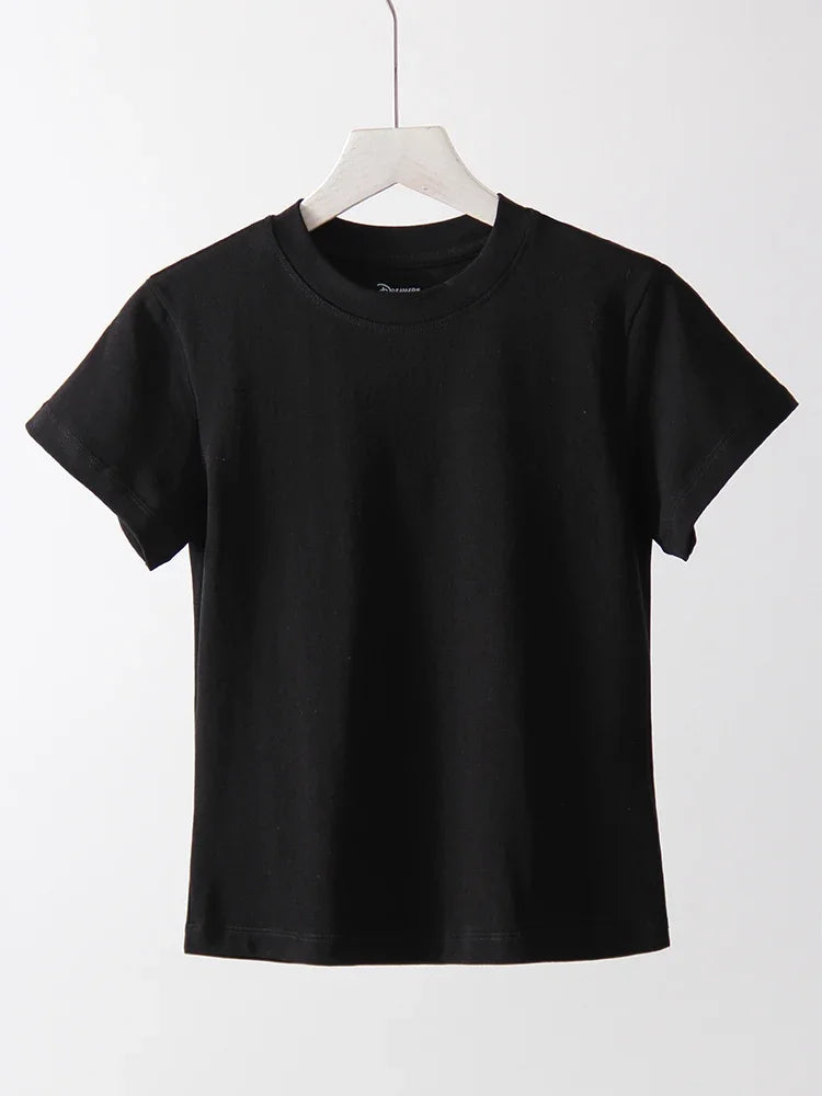 Basic T Shirts Women Cotton Slim Fit White Tops Summer Black Tees Crew Neck 100% Cotton T Shirt For Women Plain T-shirts Soft