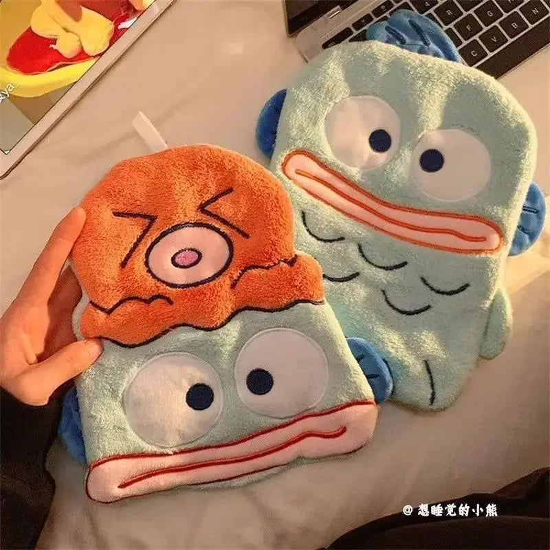 Anime Hangyodon Kids Handkerchief Cute Kawaii Cartoon Family Absorbent Coral Towel Quick Drying Bathroom Handkerchief