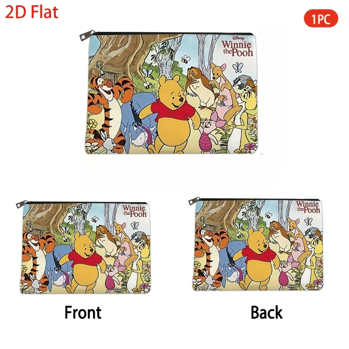 1pc Winnie the Pooh & Friends Print Cosmetic Pouch, portable zipper makeup bag, ideal for daily cosmetics storage and travel,