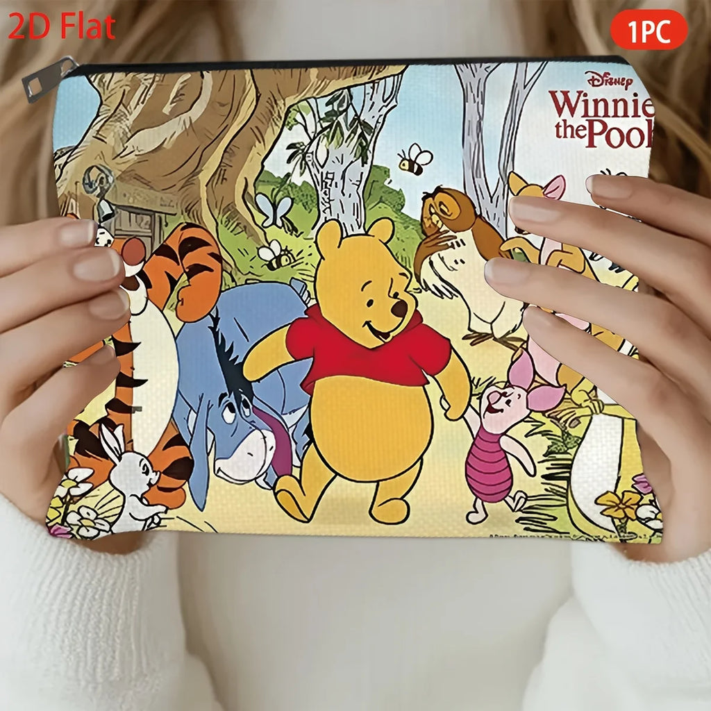 1pc Winnie the Pooh & Friends Print Cosmetic Pouch, portable zipper makeup bag, ideal for daily cosmetics storage and travel,