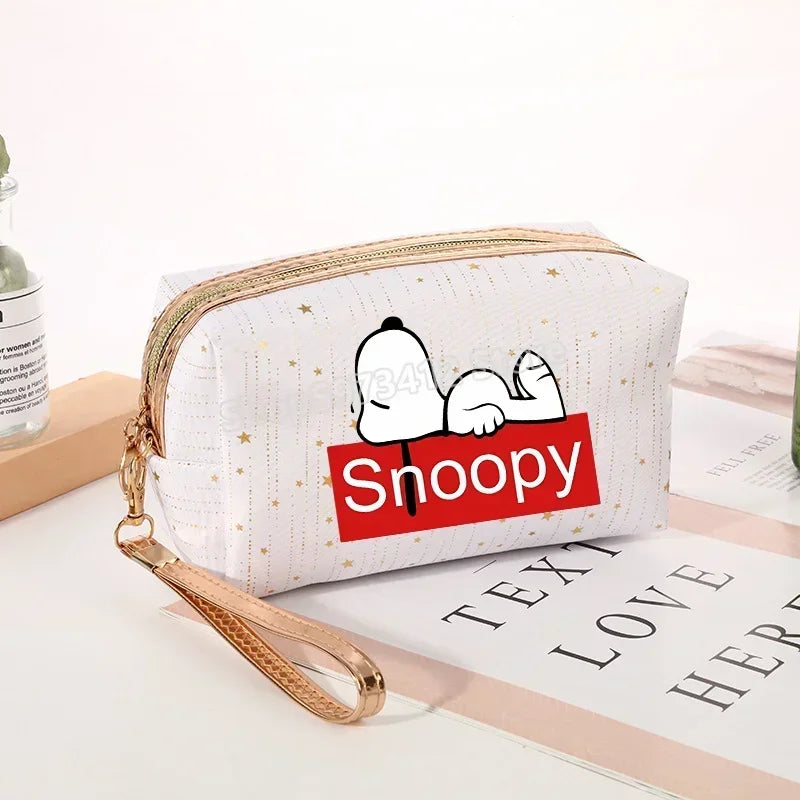Snoopys Women Makeup Bag Kawaii Portable Cosmetic Pouch Glitter Travel Organizer Large Capacity Toiletry Storage Bags Girl Gift