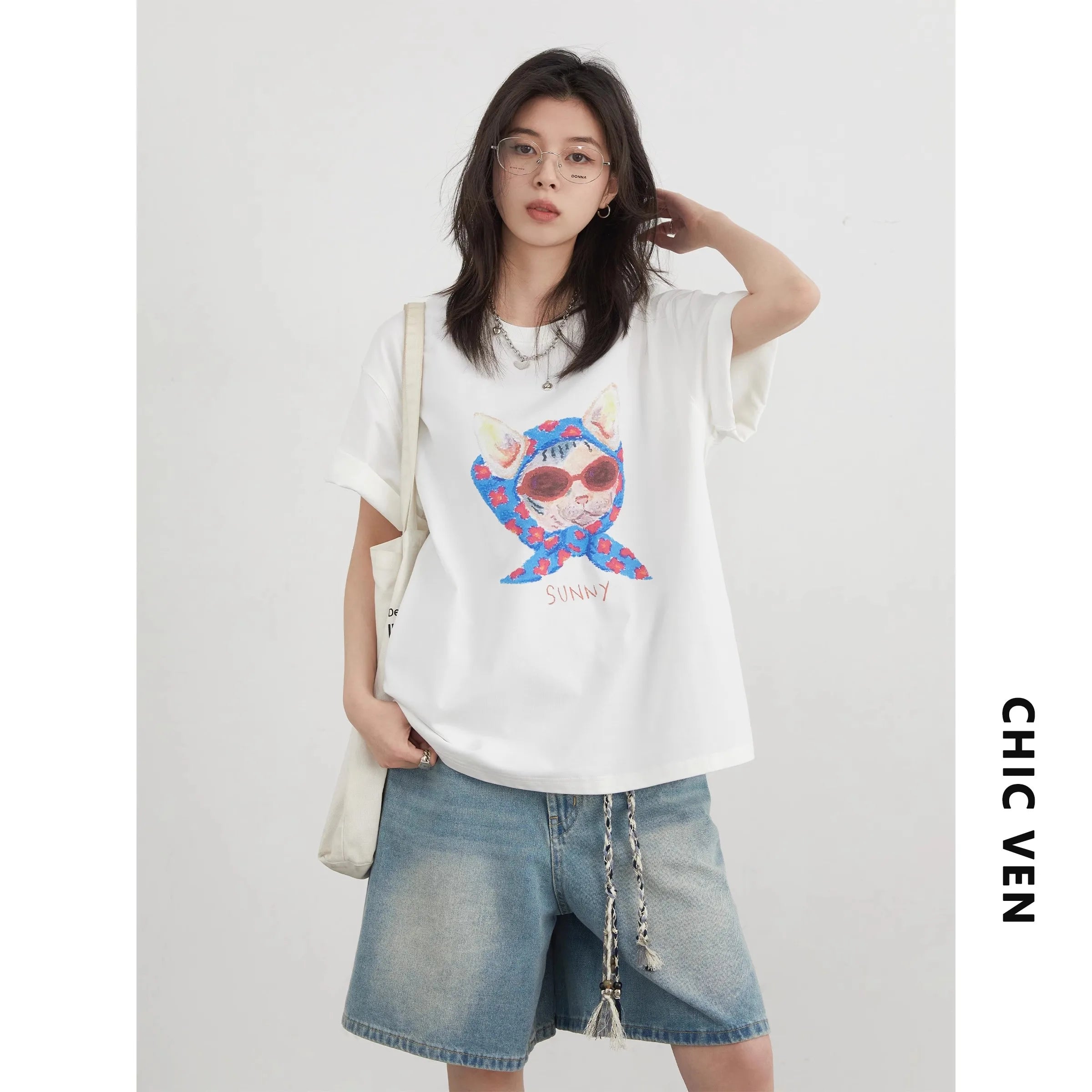 CHIC VEN Women T-Shirts Cool Sunscreen Printed Short Sleeve Tees Antibacterial Quick Drying Top for Girl Summer UPF50+ 2025