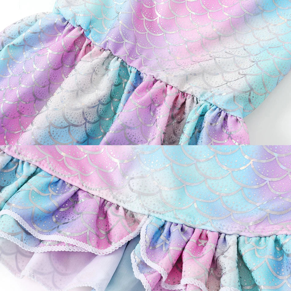 4Pcs Mermaid Cosplay Swimming Bikini Costume Girls Suspender Swim Cap Fishtail Skirt Sets Holiday Gift Children Summer Swimsuit