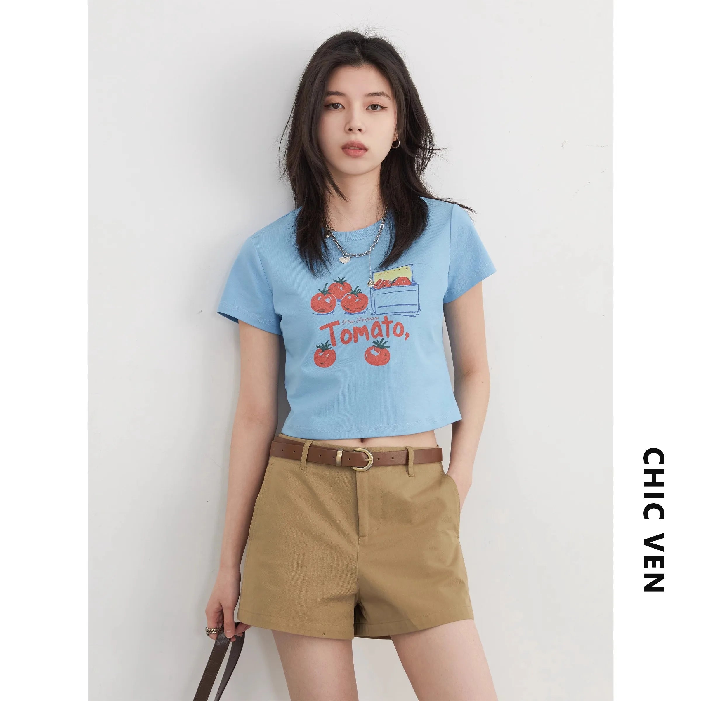 CHIC VEN Women T-Shirts Cool Sunscreen Printed Short Sleeve Tees Antibacterial Quick Drying Top for Girl Summer UPF50+ 2025