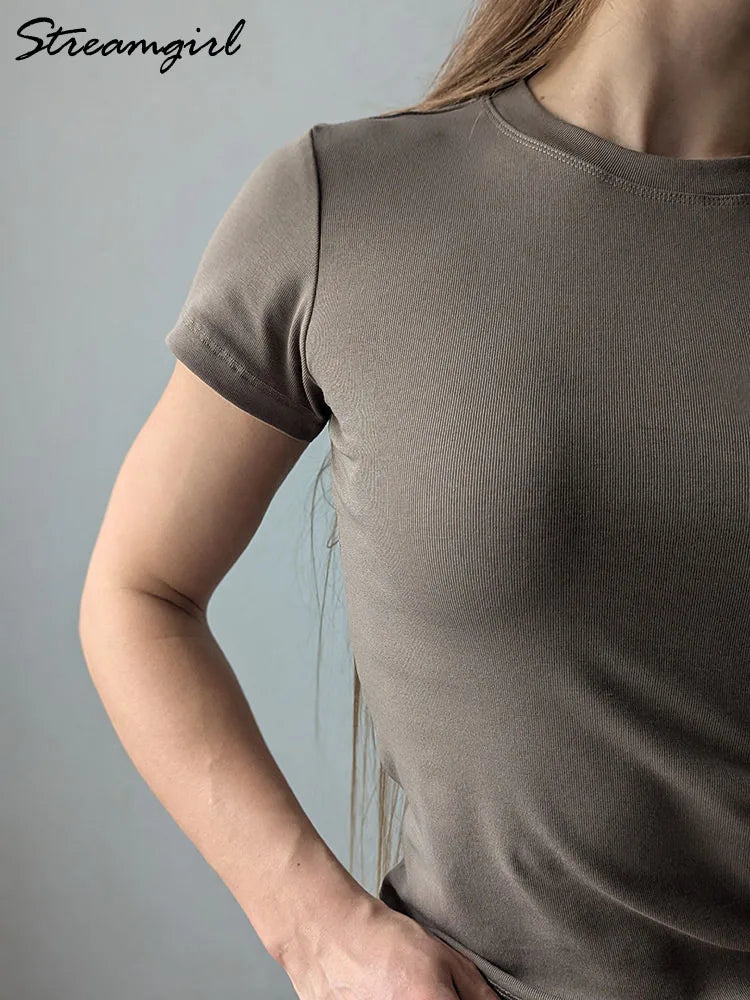 Basic T Shirts Women Cotton Slim Fit White Tops Summer Black Tees Crew Neck 100% Cotton T Shirt For Women Plain T-shirts Soft