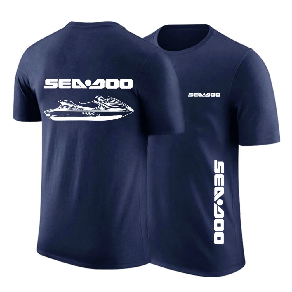 Sea Doo Seadoo Moto Men's New Summer Hot Sale Solid Color T-Shirts Casual Round-Neck Short-Sleeved Fashion Printing Top Clothing