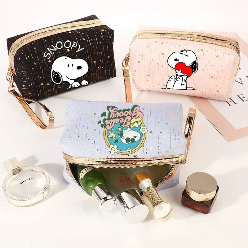 Snoopys Women Makeup Bag Kawaii Portable Cosmetic Pouch Glitter Travel Organizer Large Capacity Toiletry Storage Bags Girl Gift