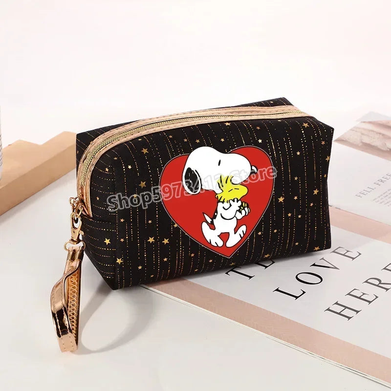 Snoopys Women Makeup Bag Kawaii Portable Cosmetic Pouch Glitter Travel Organizer Large Capacity Toiletry Storage Bags Girl Gift