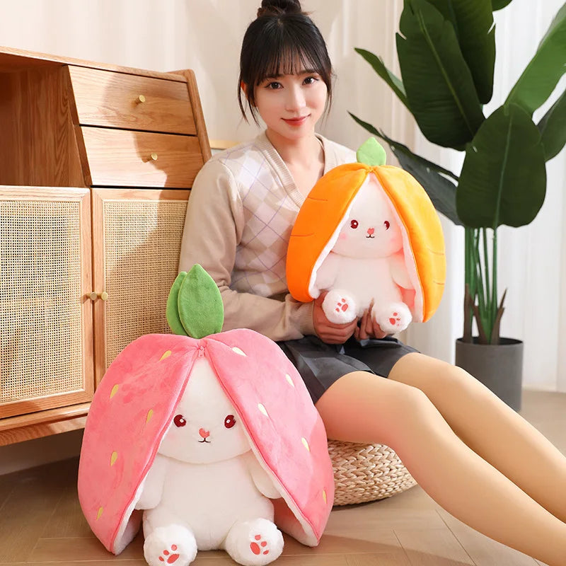 Kawaii Fruit Transfigured Bunny Plush Toy Cute Carrot Strawberry Turn Into Rabbit Animals Plush Toy Kids Birthday Christmas Gift