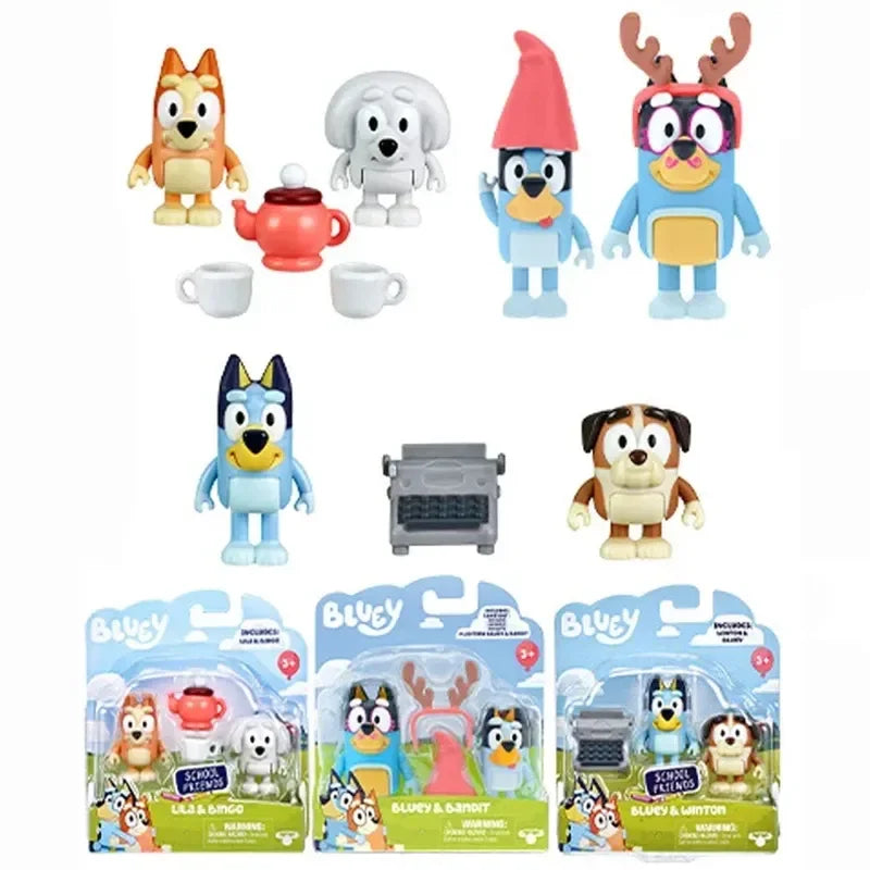 Moose Bluey Friends Anime Figure Cartoons Bluey Bandit Chilli Bingo Family Role Play House Collection Model Plush Toy Doll Gift