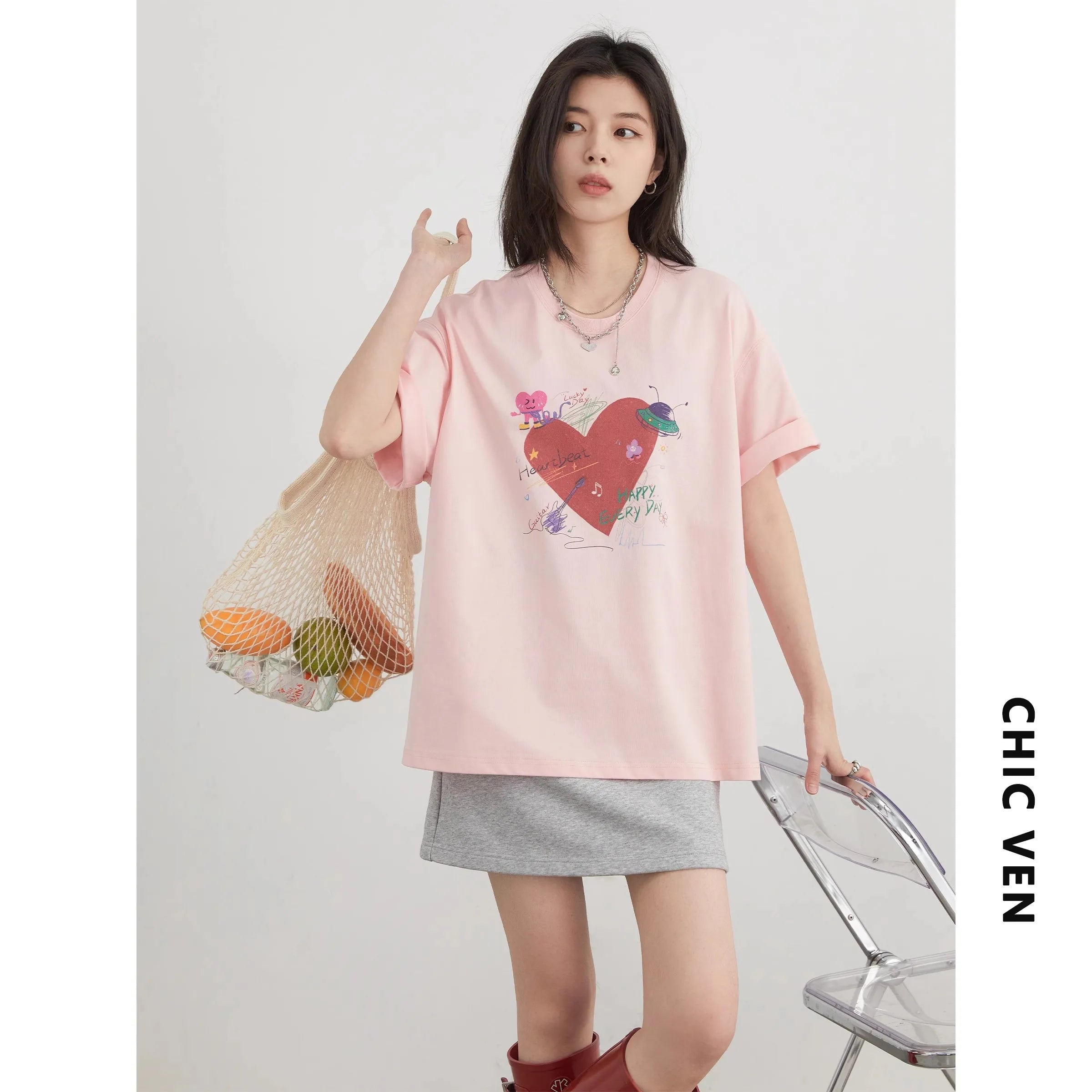 CHIC VEN Women T-Shirts Cool Sunscreen Printed Short Sleeve Tees Antibacterial Quick Drying Top for Girl Summer UPF50+ 2025