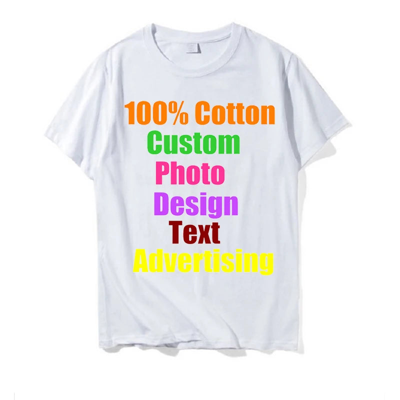 2025 Unisex Custom Design LOGO Printing Personalized Men's  Harajuku Solid Color Text Photos Clothing Ads Pure Cotton T-shirt