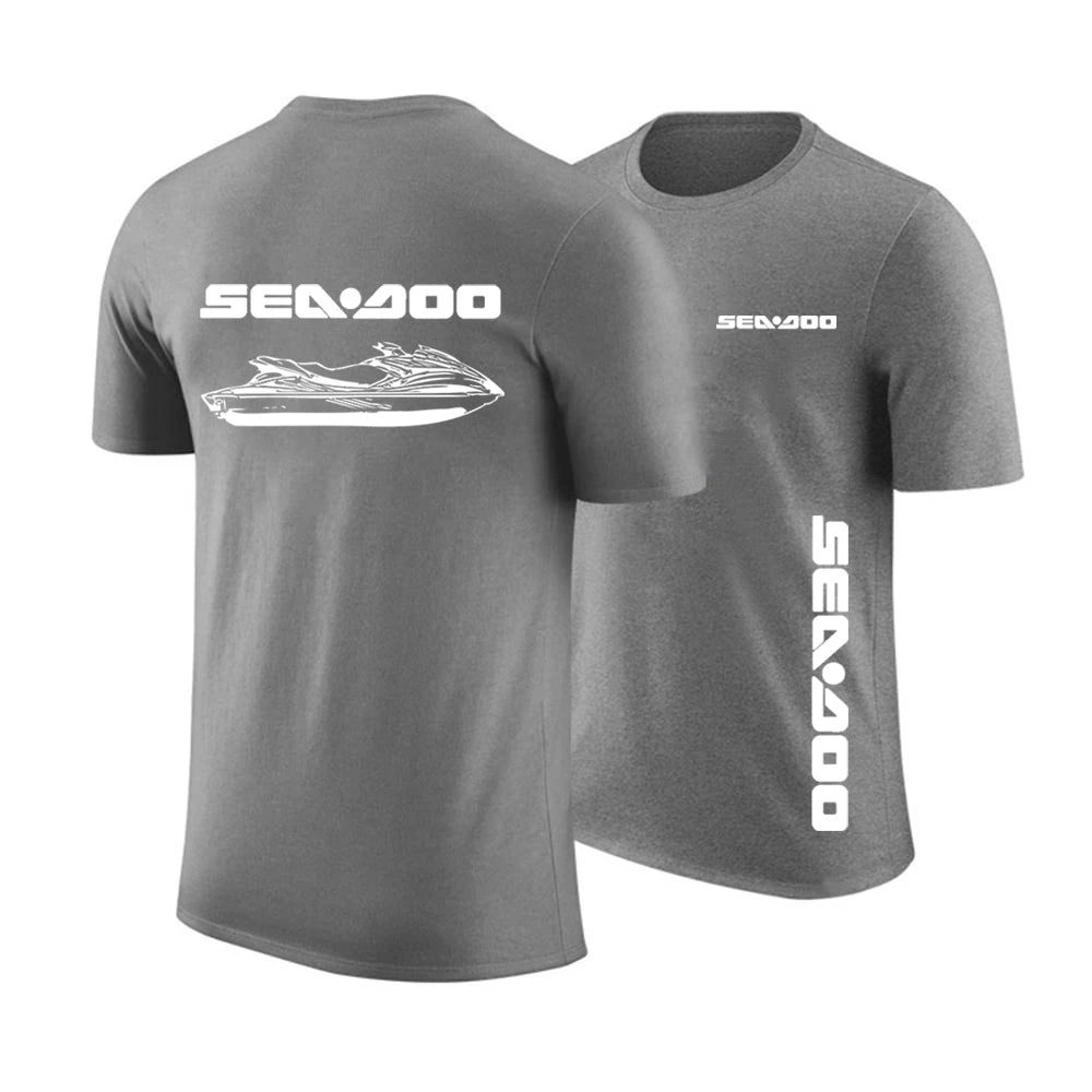 Sea Doo Seadoo Moto Men's New Summer Hot Sale Solid Color T-Shirts Casual Round-Neck Short-Sleeved Fashion Printing Top Clothing