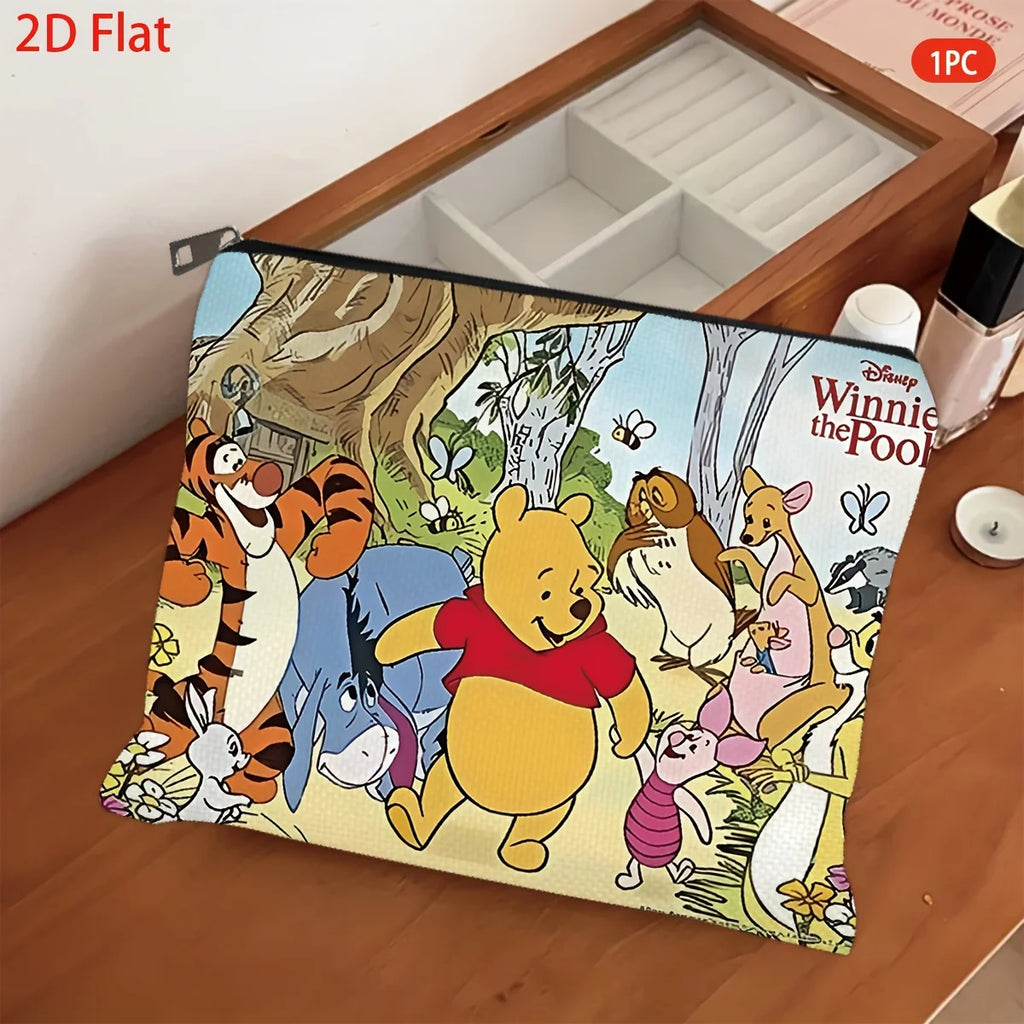 1pc Winnie the Pooh & Friends Print Cosmetic Pouch, portable zipper makeup bag, ideal for daily cosmetics storage and travel,