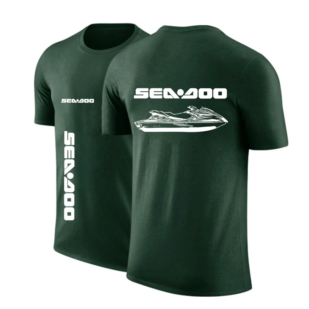 Sea Doo Seadoo Moto Men's New Summer Hot Sale Solid Color T-Shirts Casual Round-Neck Short-Sleeved Fashion Printing Top Clothing