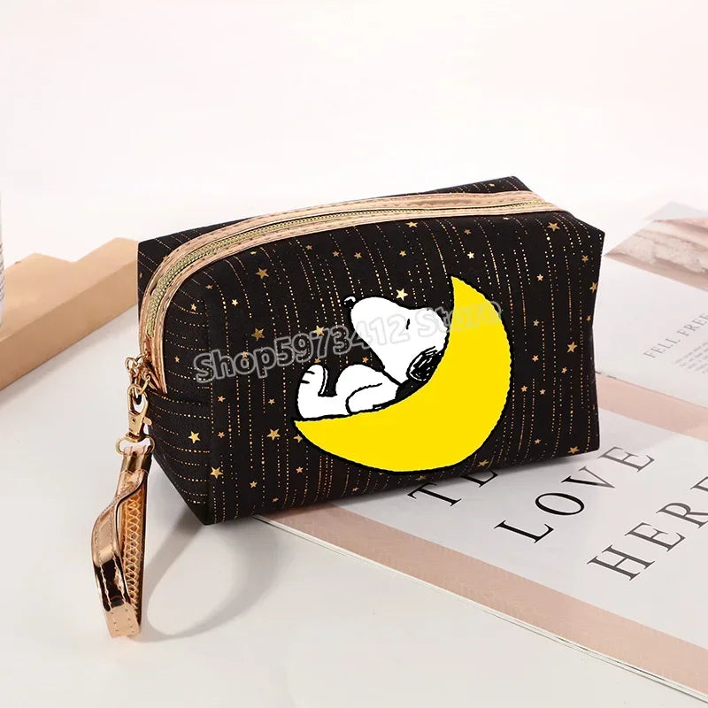 Snoopys Women Makeup Bag Kawaii Portable Cosmetic Pouch Glitter Travel Organizer Large Capacity Toiletry Storage Bags Girl Gift