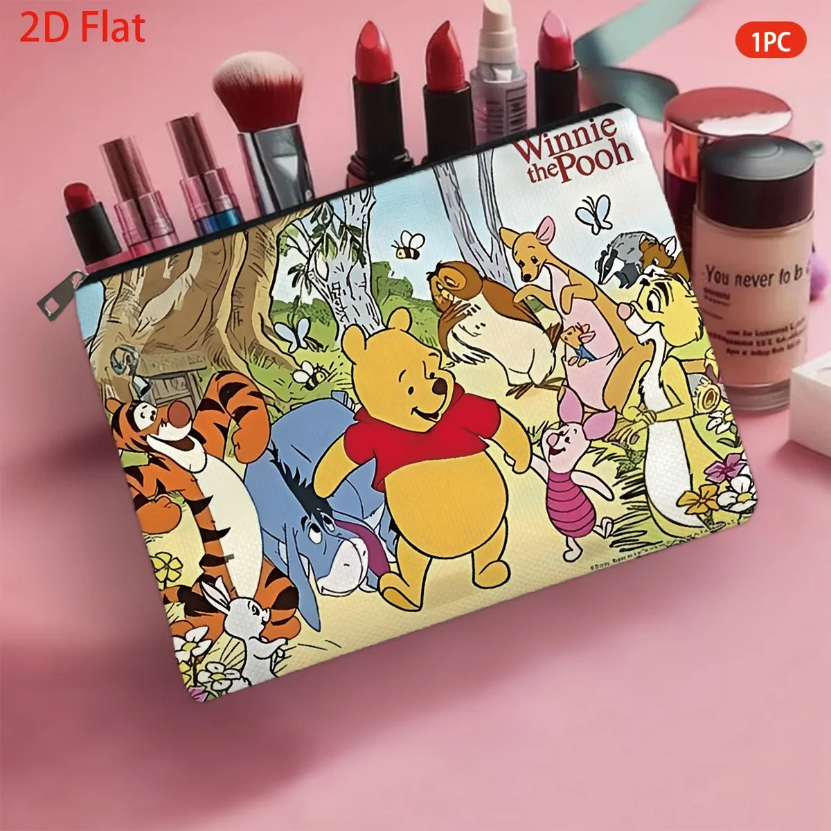 1pc Winnie the Pooh & Friends Print Cosmetic Pouch, portable zipper makeup bag, ideal for daily cosmetics storage and travel,
