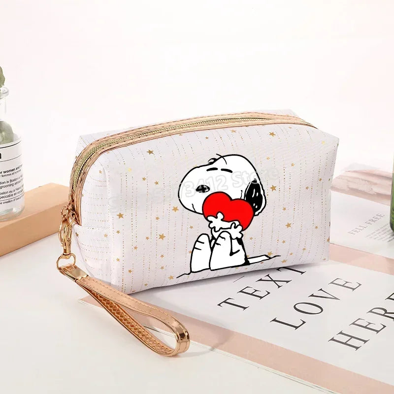 Snoopys Women Makeup Bag Kawaii Portable Cosmetic Pouch Glitter Travel Organizer Large Capacity Toiletry Storage Bags Girl Gift