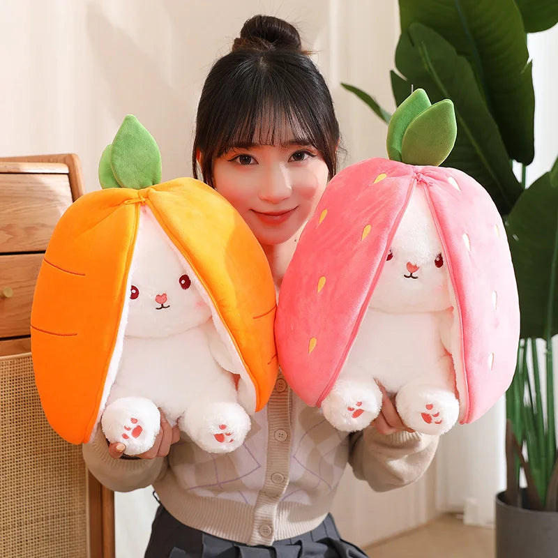 Kawaii Fruit Transfigured Bunny Plush Toy Cute Carrot Strawberry Turn Into Rabbit Animals Plush Toy Kids Birthday Christmas Gift