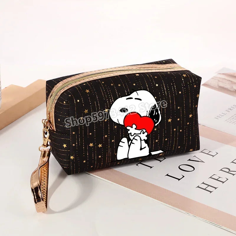 Snoopys Women Makeup Bag Kawaii Portable Cosmetic Pouch Glitter Travel Organizer Large Capacity Toiletry Storage Bags Girl Gift