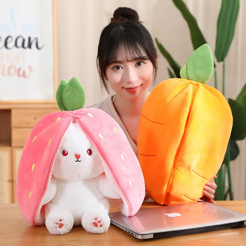 Kawaii Fruit Transfigured Bunny Plush Toy Cute Carrot Strawberry Turn Into Rabbit Animals Plush Toy Kids Birthday Christmas Gift