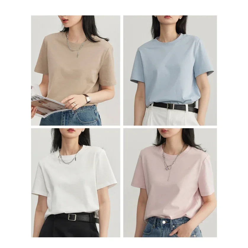 CHIC VEN Women's Tees Basic O Neck Short Sleeve Pullover T-shirt for Woman Solid Female Top Casual Ladies Tshirt Summer 2024