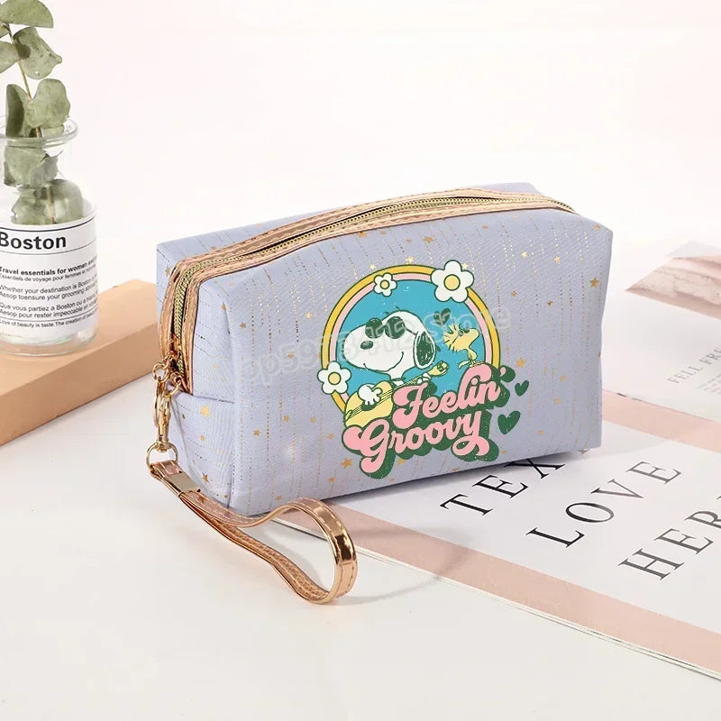 Snoopys Women Makeup Bag Kawaii Portable Cosmetic Pouch Glitter Travel Organizer Large Capacity Toiletry Storage Bags Girl Gift