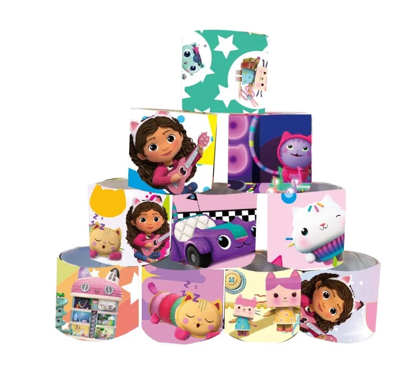 12Pcs/Set Gabby's Dollhouse Family Series Bracelet PVC Snap Circle Cartoon Pat Circle Bracelet Children Fun Gifts Children Toys