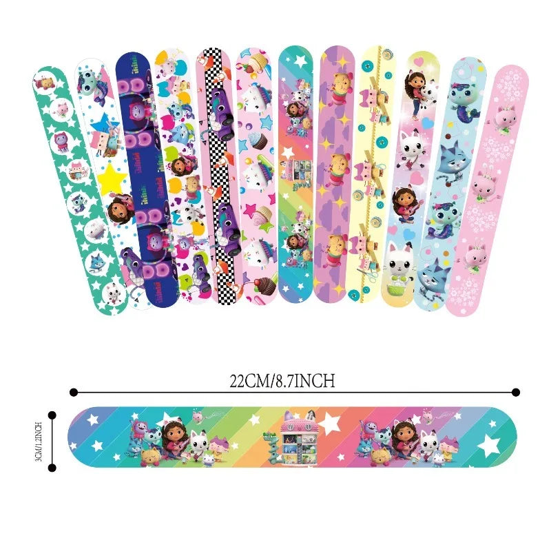12Pcs/Set Gabby's Dollhouse Family Series Bracelet PVC Snap Circle Cartoon Pat Circle Bracelet Children Fun Gifts Children Toys