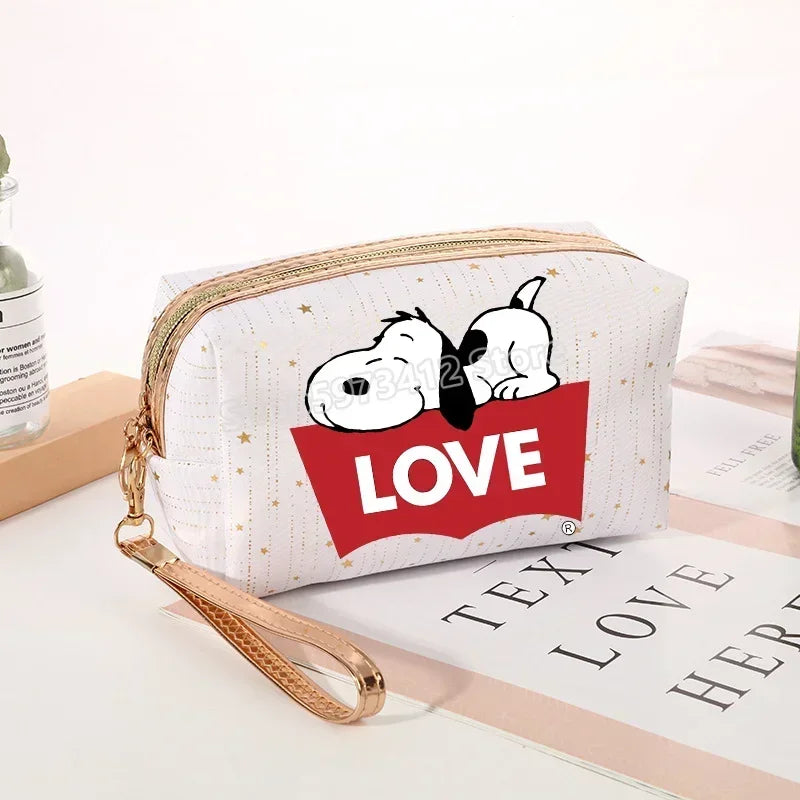 Snoopys Women Makeup Bag Kawaii Portable Cosmetic Pouch Glitter Travel Organizer Large Capacity Toiletry Storage Bags Girl Gift