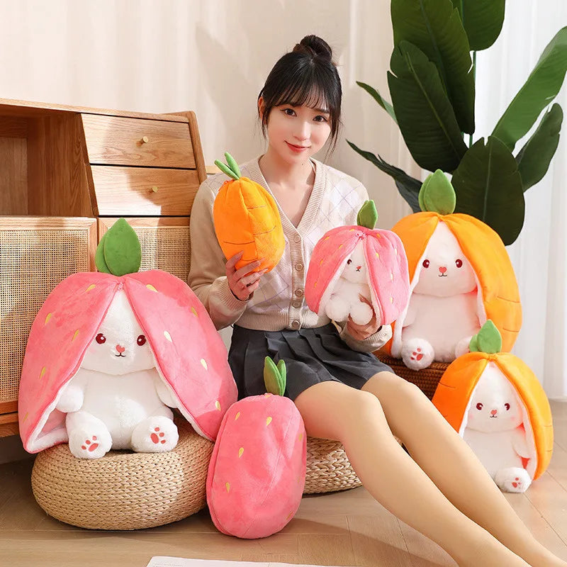 Kawaii Fruit Transfigured Bunny Plush Toy Cute Carrot Strawberry Turn Into Rabbit Animals Plush Toy Kids Birthday Christmas Gift