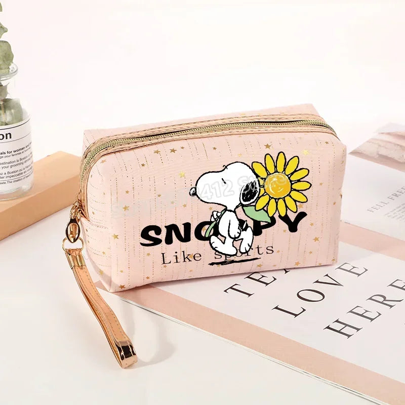 Snoopys Women Makeup Bag Kawaii Portable Cosmetic Pouch Glitter Travel Organizer Large Capacity Toiletry Storage Bags Girl Gift