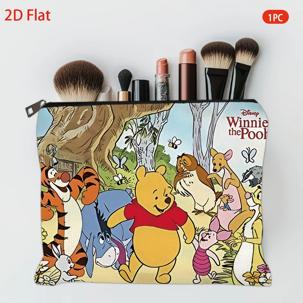 1pc Winnie the Pooh & Friends Print Cosmetic Pouch, portable zipper makeup bag, ideal for daily cosmetics storage and travel,