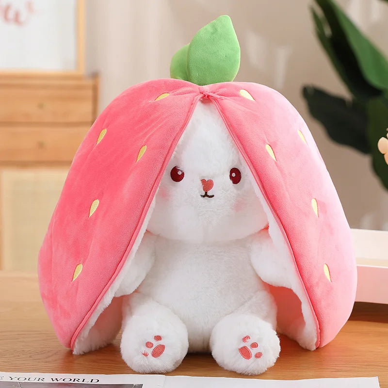 Kawaii Fruit Transfigured Bunny Plush Toy Cute Carrot Strawberry Turn Into Rabbit Animals Plush Toy Kids Birthday Christmas Gift