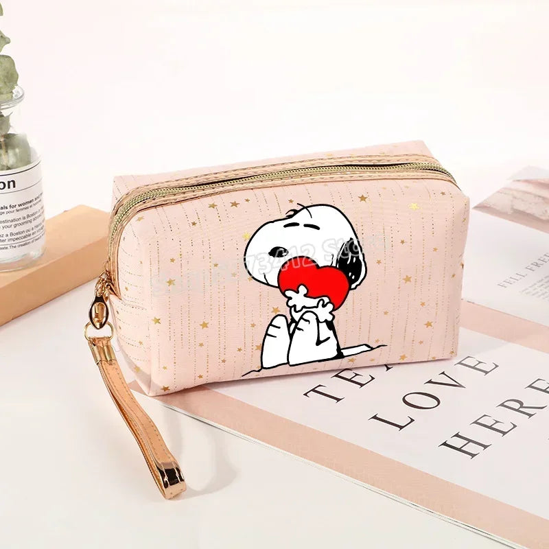 Snoopys Women Makeup Bag Kawaii Portable Cosmetic Pouch Glitter Travel Organizer Large Capacity Toiletry Storage Bags Girl Gift