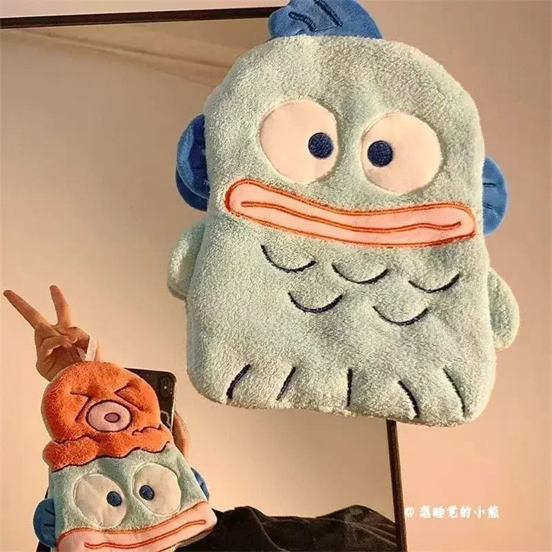 Anime Hangyodon Kids Handkerchief Cute Kawaii Cartoon Family Absorbent Coral Towel Quick Drying Bathroom Handkerchief