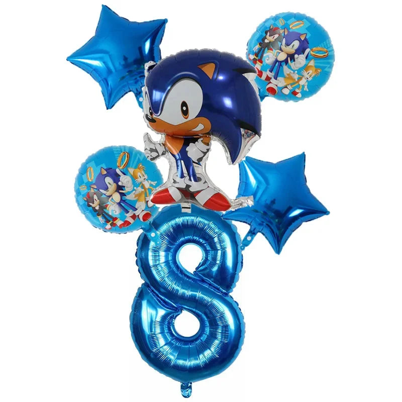 Cartoon Sonic Cartoon Balloon Digital Combo Set Boy Sonic Hedgehog Game Action Puppet Party Aluminum Film Balloon Baby Bath Toys