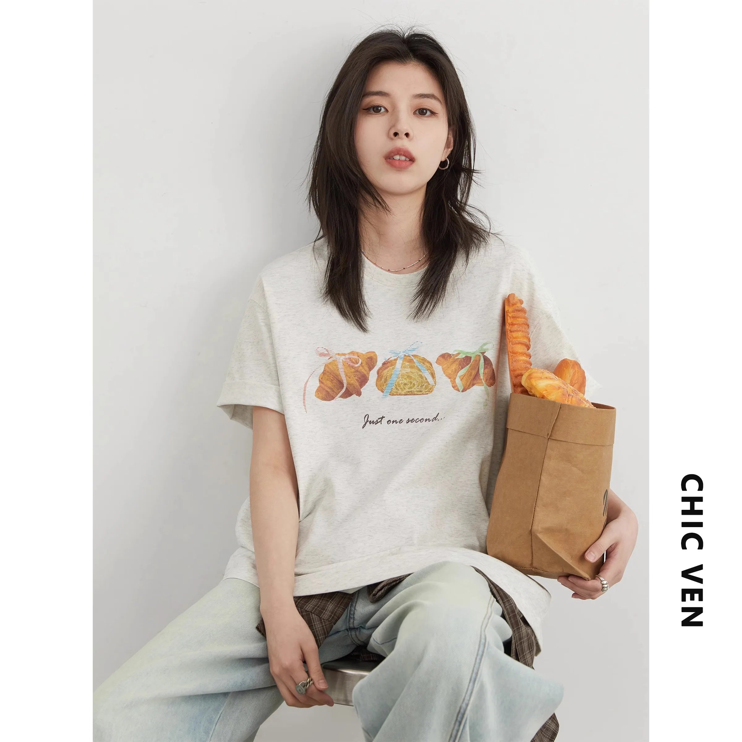 CHIC VEN Women T-Shirts Cool Sunscreen Printed Short Sleeve Tees Antibacterial Quick Drying Top for Girl Summer UPF50+ 2025