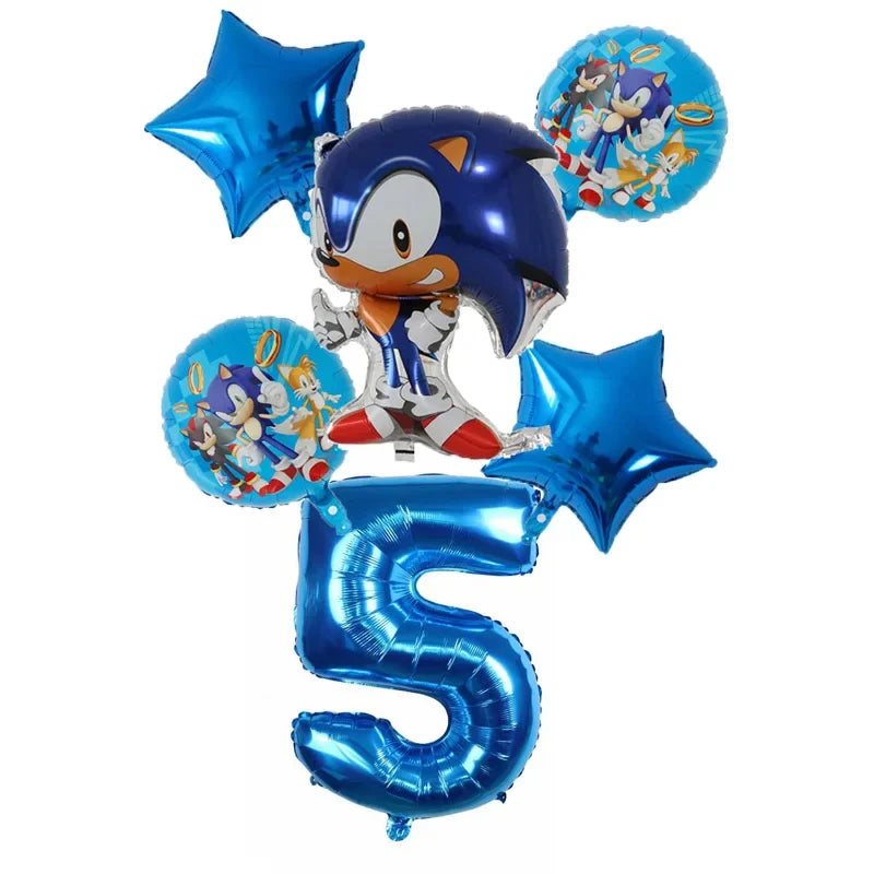 Cartoon Sonic Cartoon Balloon Digital Combo Set Boy Sonic Hedgehog Game Action Puppet Party Aluminum Film Balloon Baby Bath Toys