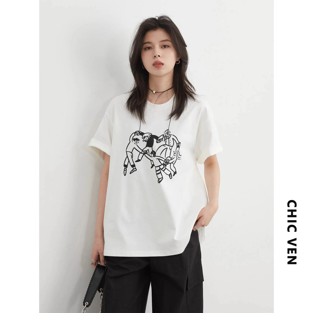 CHIC VEN Women T-Shirts Cool Sunscreen Printed Short Sleeve Tees Antibacterial Quick Drying Top for Girl Summer UPF50+ 2025