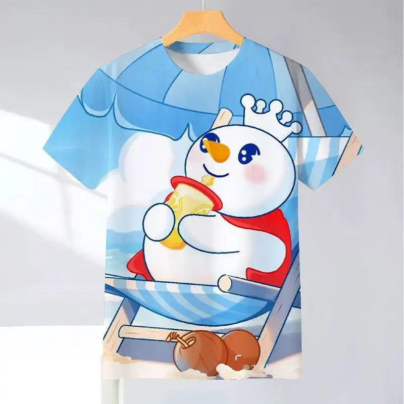 2025 New Snow King Mixue Ice City Men's Summer Short-sleeved T-shirt 3D Printing Fashion Tops T-shirt Funny Men's Clothing