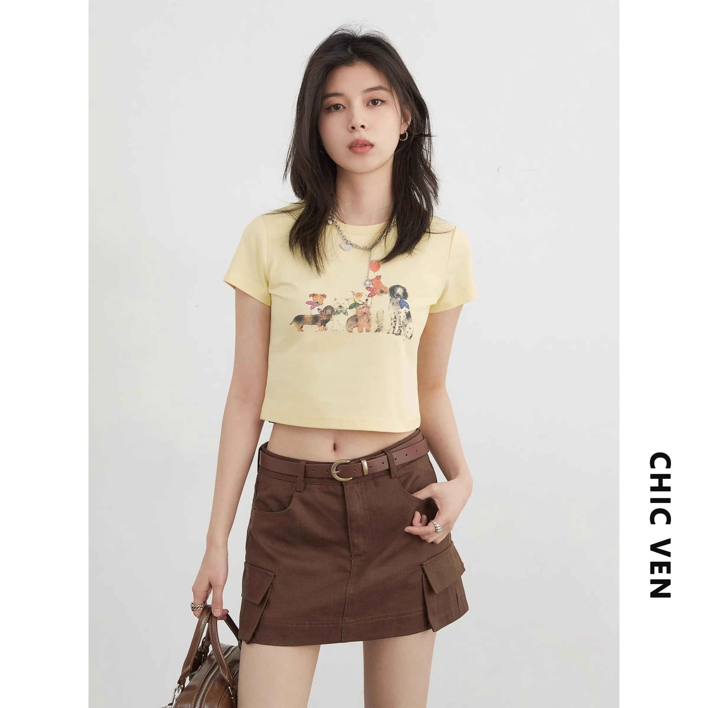 CHIC VEN Women T-Shirts Cool Sunscreen Printed Short Sleeve Tees Antibacterial Quick Drying Top for Girl Summer UPF50+ 2025