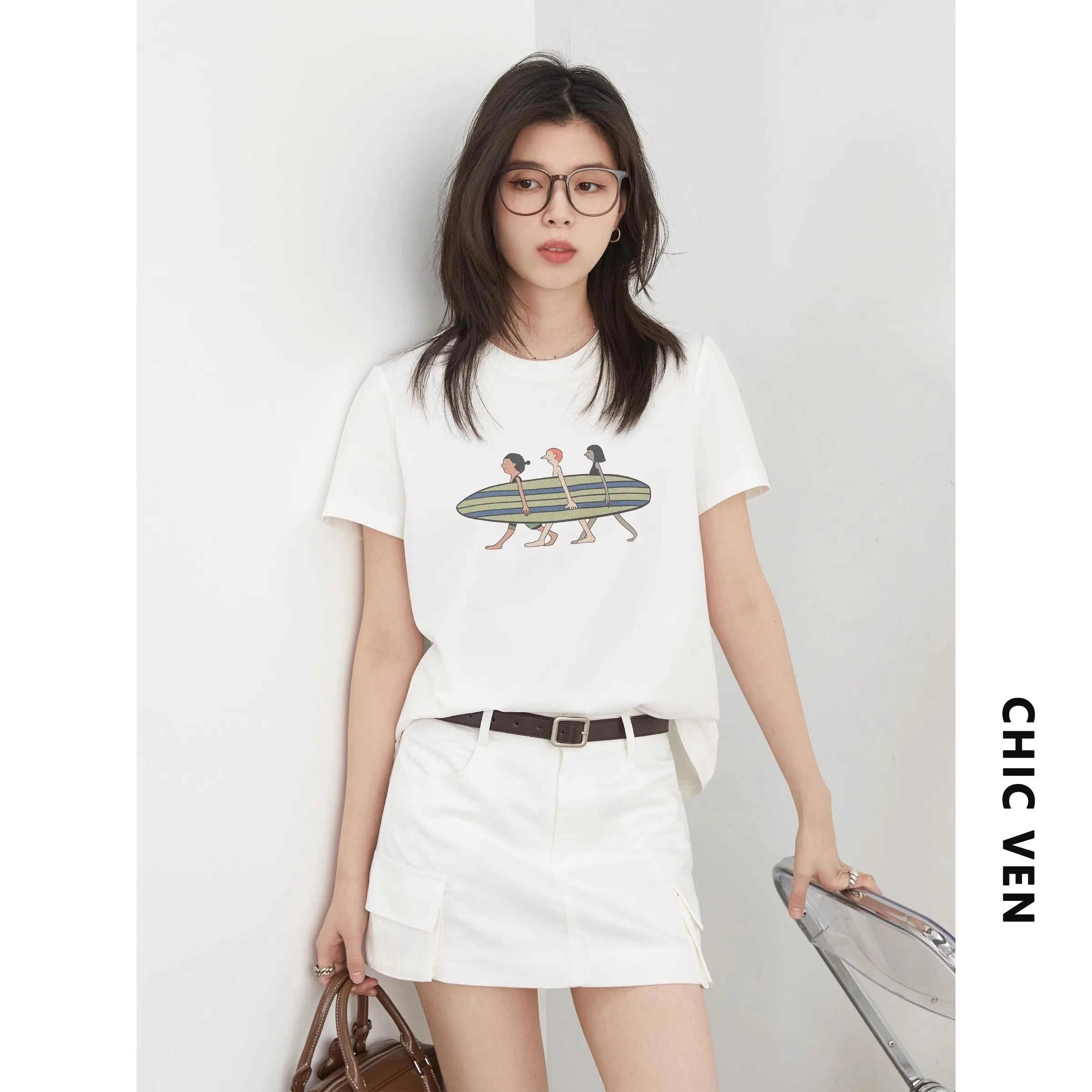 CHIC VEN Women T-Shirts Cool Sunscreen Printed Short Sleeve Tees Antibacterial Quick Drying Top for Girl Summer UPF50+ 2025
