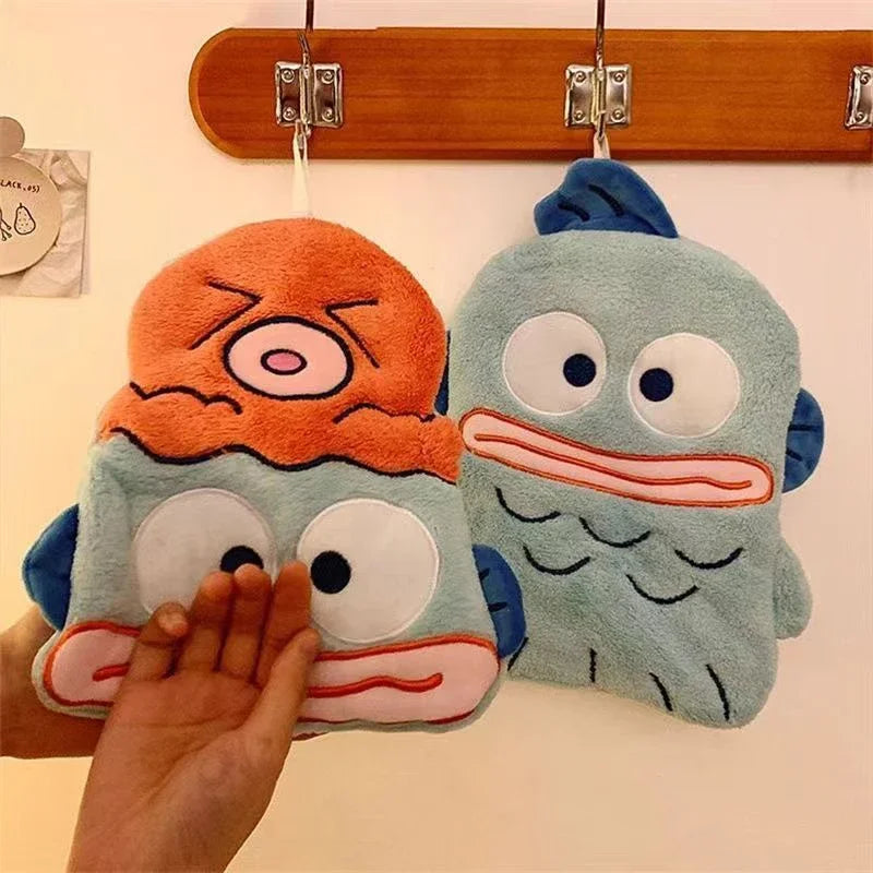 Anime Hangyodon Kids Handkerchief Cute Kawaii Cartoon Family Absorbent Coral Towel Quick Drying Bathroom Handkerchief